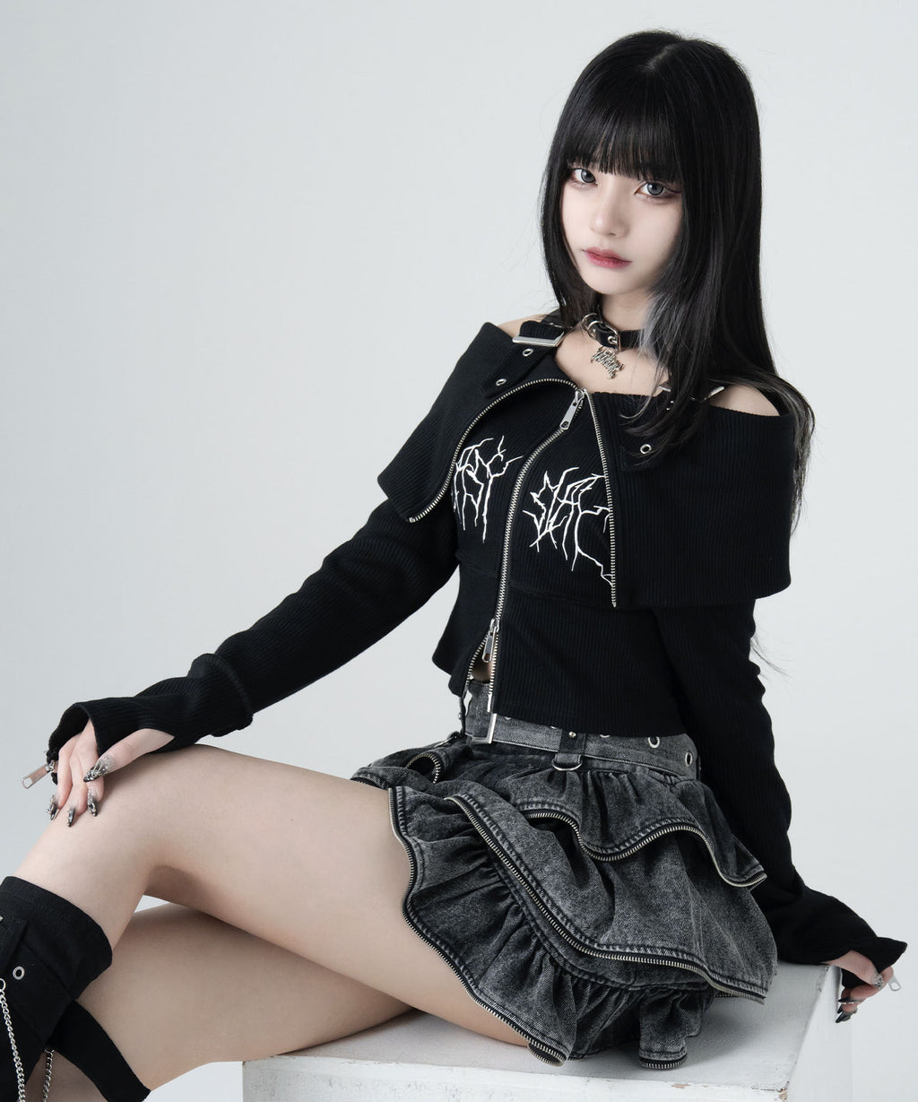 ショルダーベルトジップニット