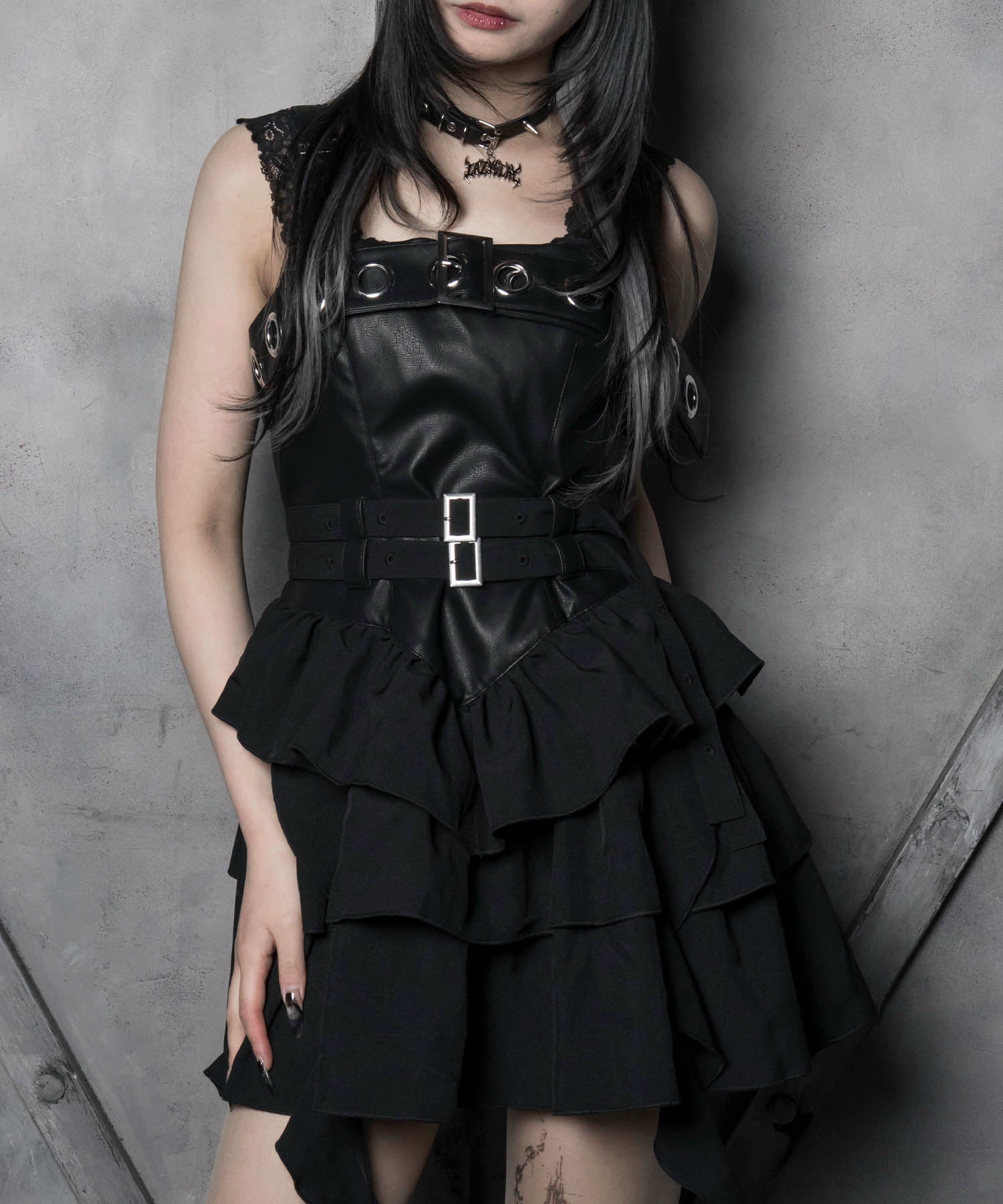 フリルレザーキャミワンピ