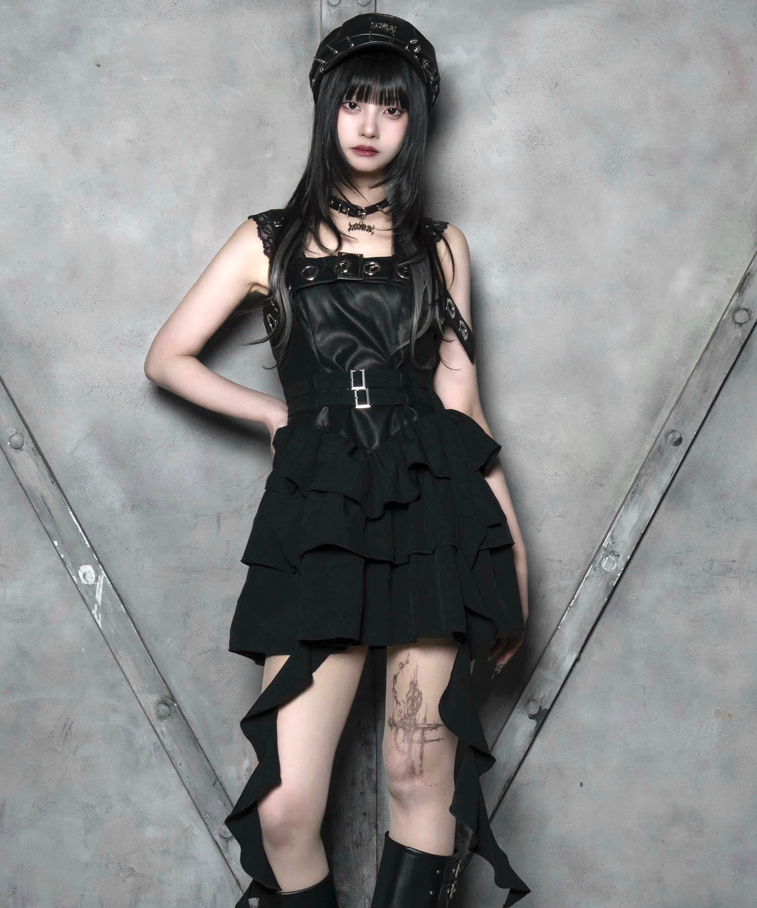 フリルレザーキャミワンピ