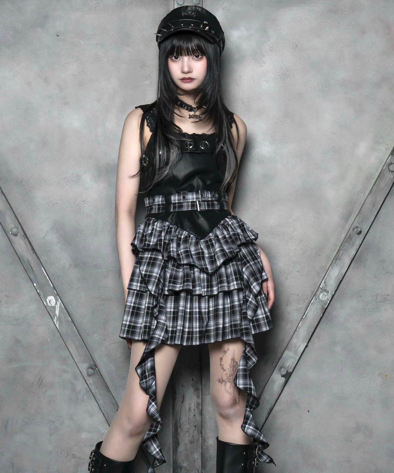 フリルレザーキャミワンピ