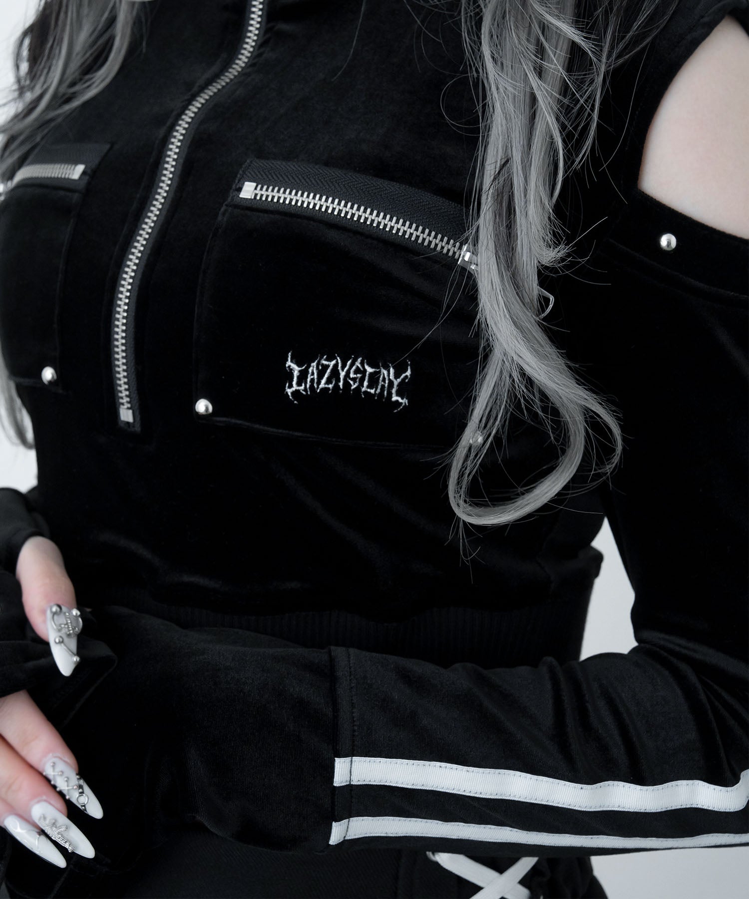 LAZYSLAY ベロアライントップス　ブラック ベロアライントップス – LAZYSLAY